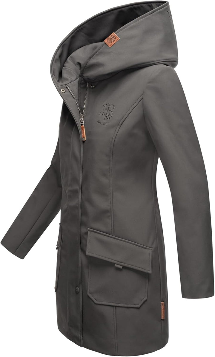 MARIKOO Damen Softshell Jacke Winterjacke wasserabweisend Outdoor lang B856 XS Anthrazit, XS Anthraz