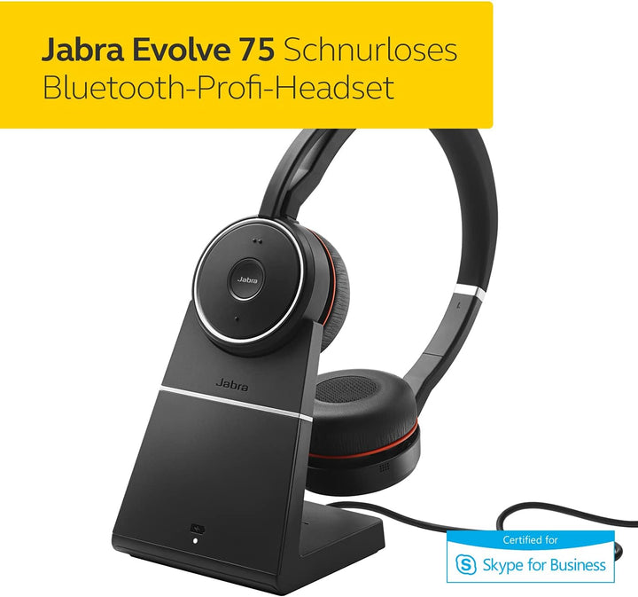 Jabra Evolve 75 MS Duo - Zertifiziert für Skype for Business StereoHeadset inkl. Link 370 - B-Ware J