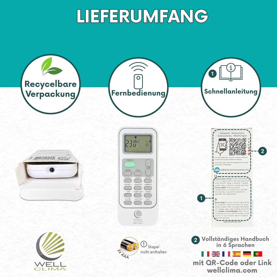 Wellclima WEC-HIS1 Fernbedienung für Klimaanlagen für Hisense, für Kelon, für Wintair, Umfangreicher
