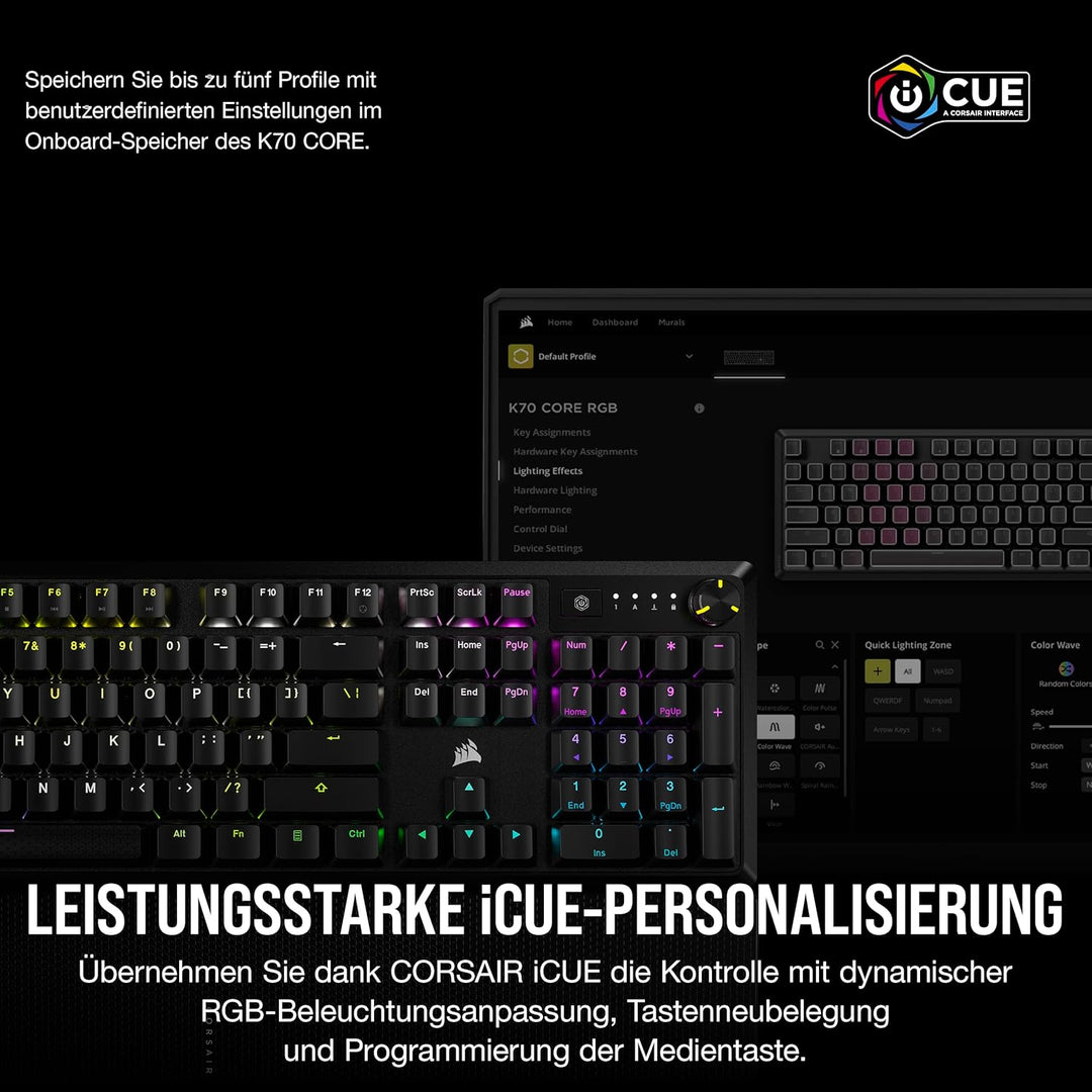 Corsair K70 CORE RGB Mechanische Gaming-Tastatur Mit Handballenauflage - Vorgeschmierte MLX Red Line