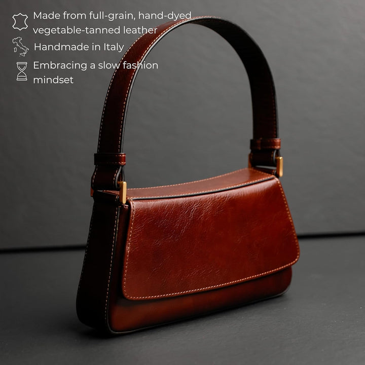 Time Resistance Lederhandtasche - Geldbörse aus Vollnarbenleder für Damen - Umhängetasche Braun, Bra
