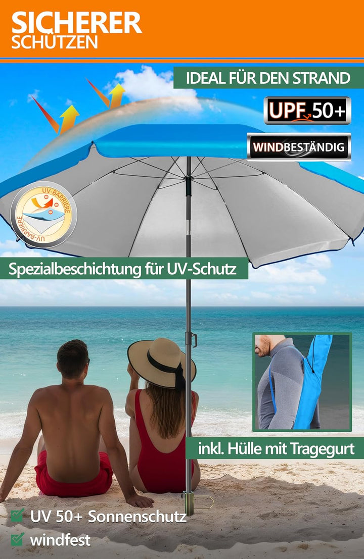 4smile SunnyJoy Sonnenschirm Strand 180 cm, 3er Set - Strandschirm windfest stabil in Himmelblau, in