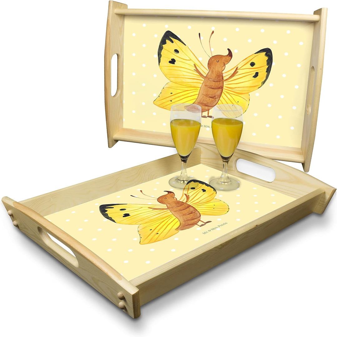 Mr. & Mrs. Panda Küchentablett Schmetterling Zitronenfalter - Geschenk, Holztablett, Fakten, Liebe,
