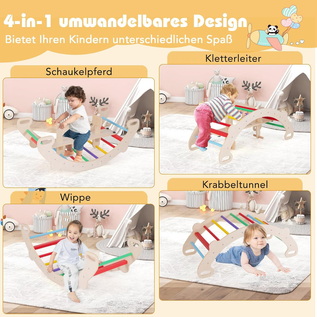 GOPLUS Kletterbogen Indoor, 4 in 1 Schaukelpferdbogen, Kletterleiter, Schaukelbogen & Krabbeltunnel