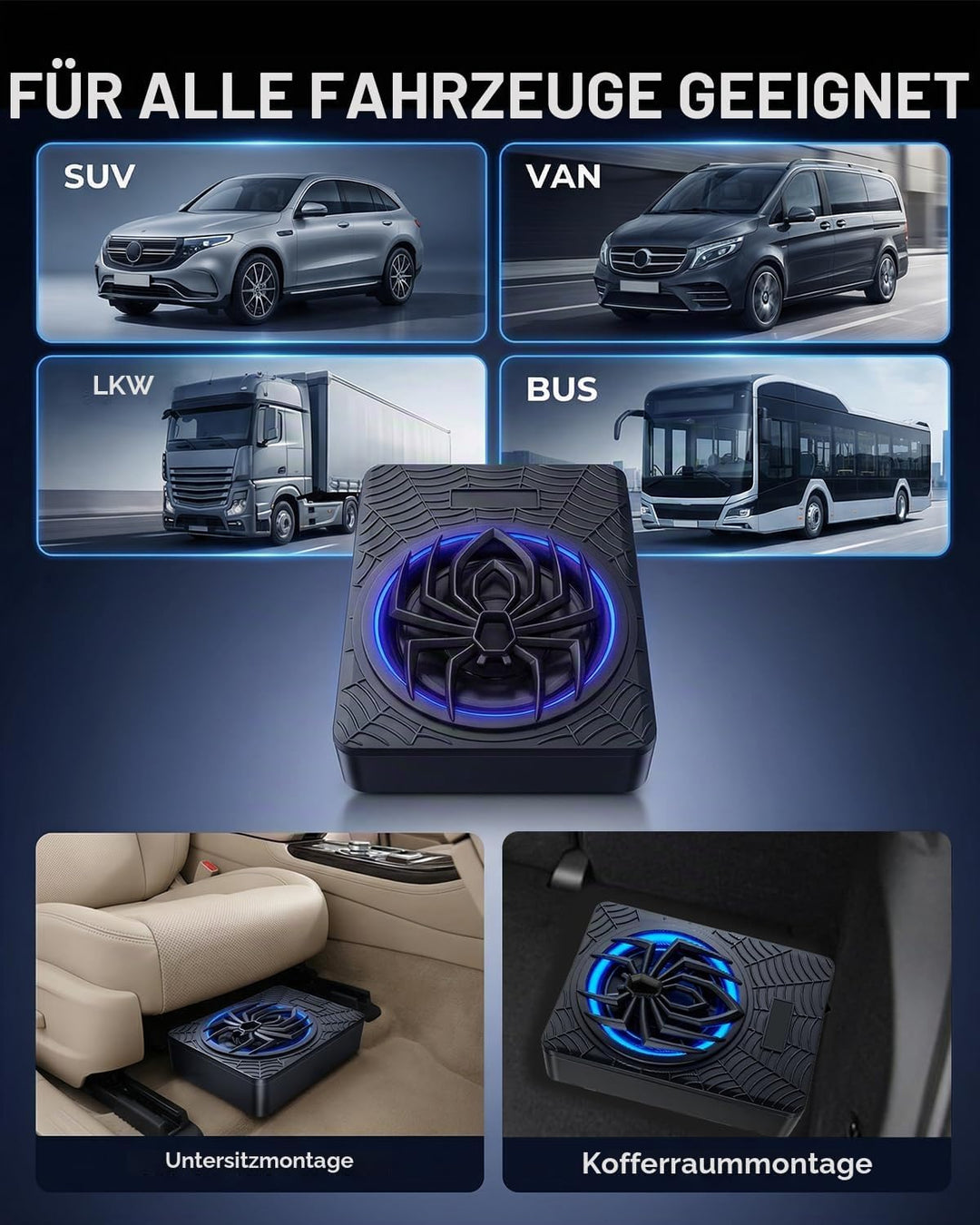 Aktiver Subwoofer für Auto, Unter den Sitzen Montierbar, Maximale Leistung 1200 W, 10 Zoll, Integrie