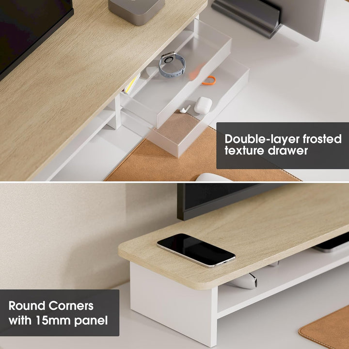 Fenge Dual Monitorständer Riser mit 2 Acryl Schubladen 108cm Grosse Computer Bildschirmständer für P