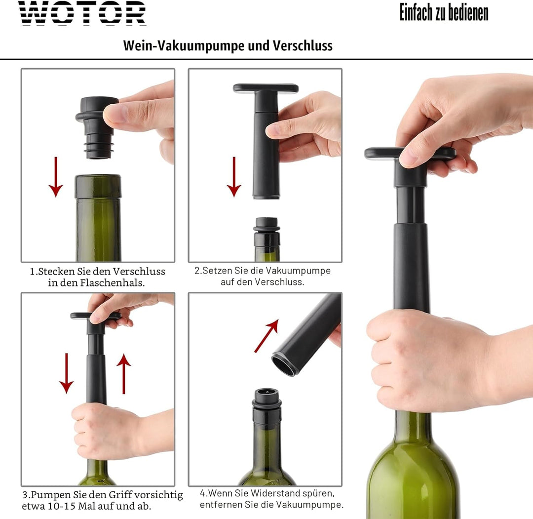 WOTOR Wein Vakuumpumpe mit 20 Stopfen, Weinflaschenverschluss, Weinkonservierer, wiederverwendbarer
