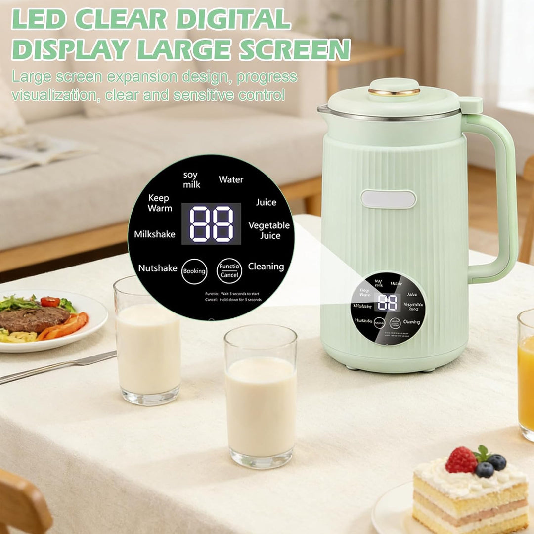 Nussmilchmaschine 8-in-1, 1200ml Automatische Sojamilch Maschine, Pflanzenmilchbereiter mit 12 Kling