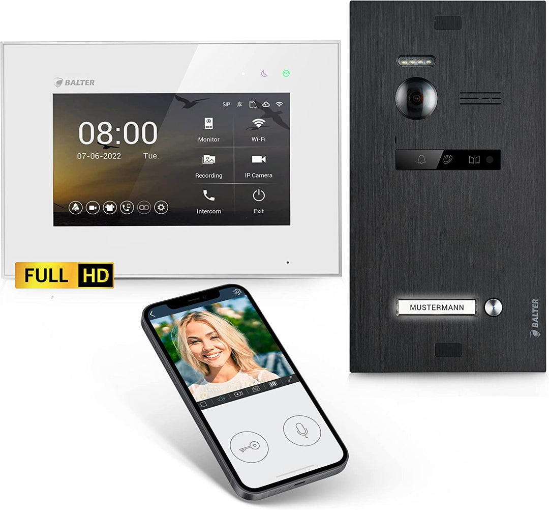 Balter EVO-HD Video Türsprechanlage, Video Türklingel, Smartphone App, 1 Familienhaus Klingel, 7 Zol