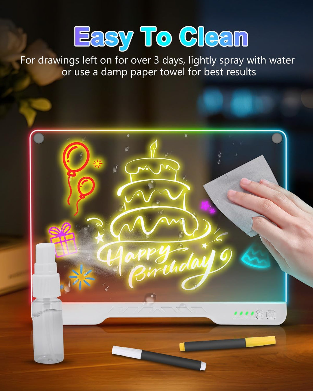 Led Zeichenbrett Kinder Kabellose, ORIA Leuchtendes Maltafel LED Notiztafel Wiederaufladbare, 7 Farb