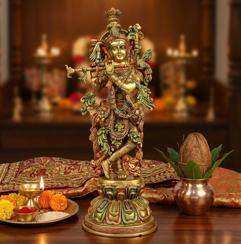 eSplanade - Messing Krishna - mittlere Grösse - Messing Kishan Krishna Murti Idol Statue Skulptur (1