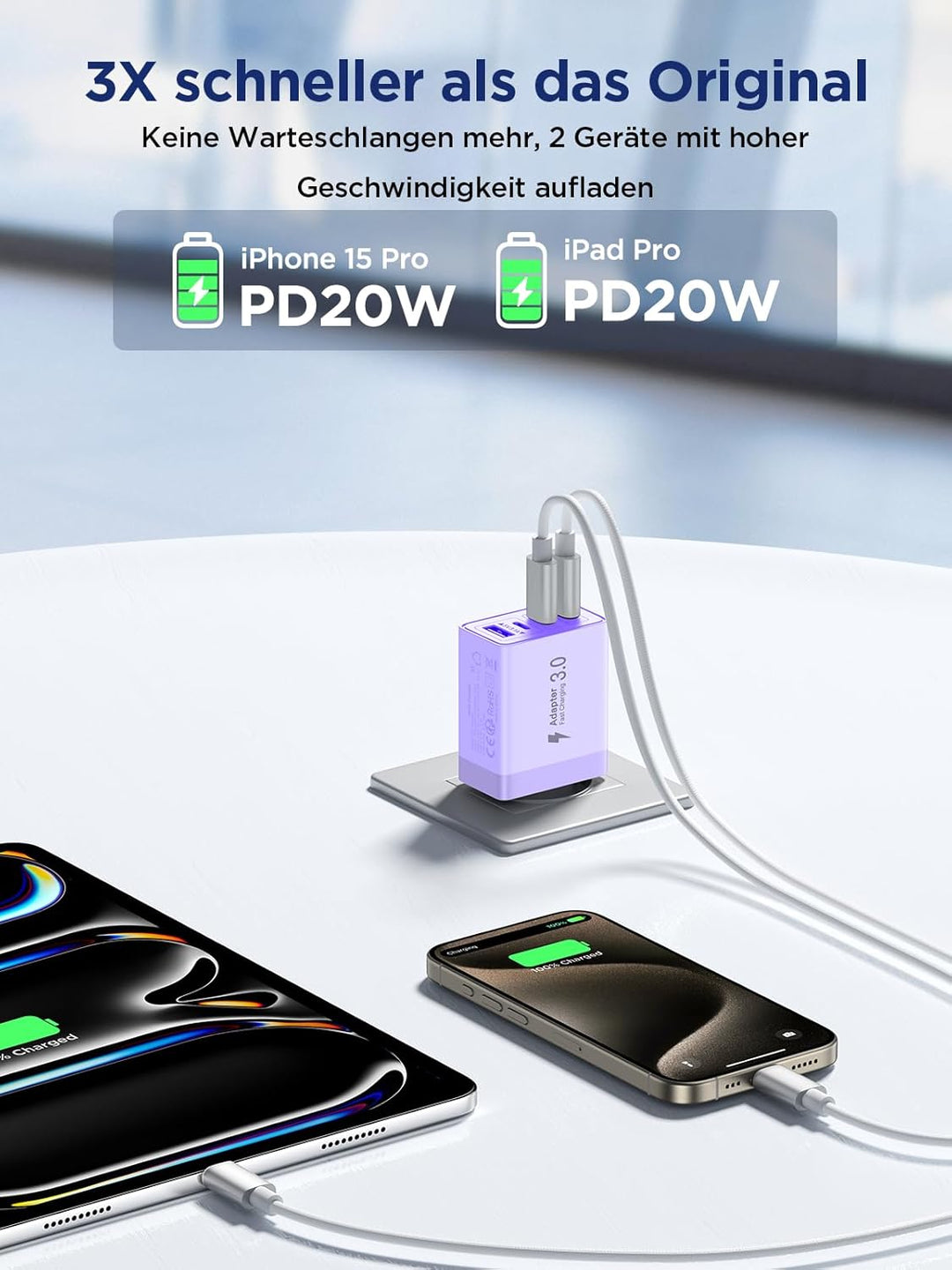 2er Pack USB C Ladegerät, Aioneus 4 Ports Mehrfach Ladegerät mit USB-C und USB-A, 40W Schnellladeger