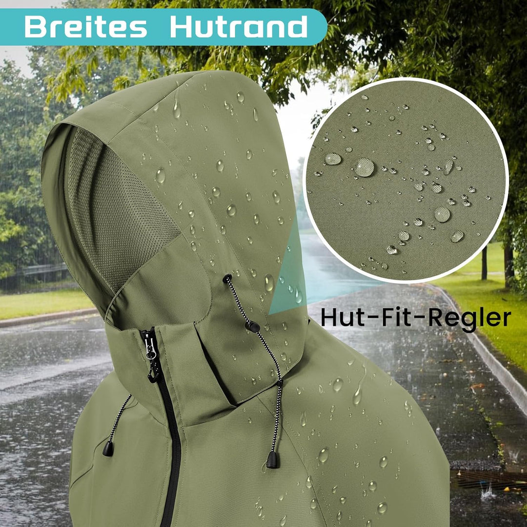 PONCEAU Damen Wasserdicht Regenjacke Leichte Wasserdicht Outdoorjacke Atmungsaktiv & Winddicht, Vers