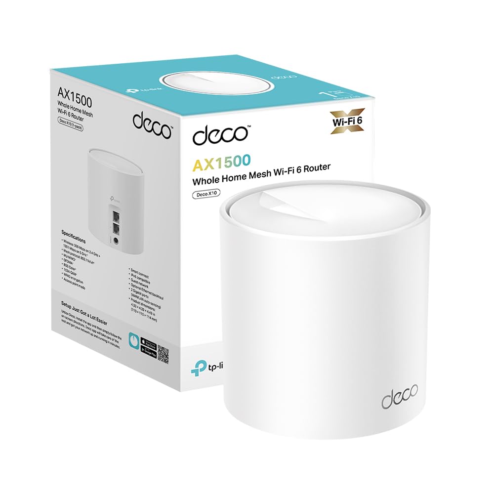 TP-Link Deco X10 Mesh WLAN Set (1 Pack), Wi-Fi 6 AX1500 Dual Band Repeater & Router, 2X Gigabit Port