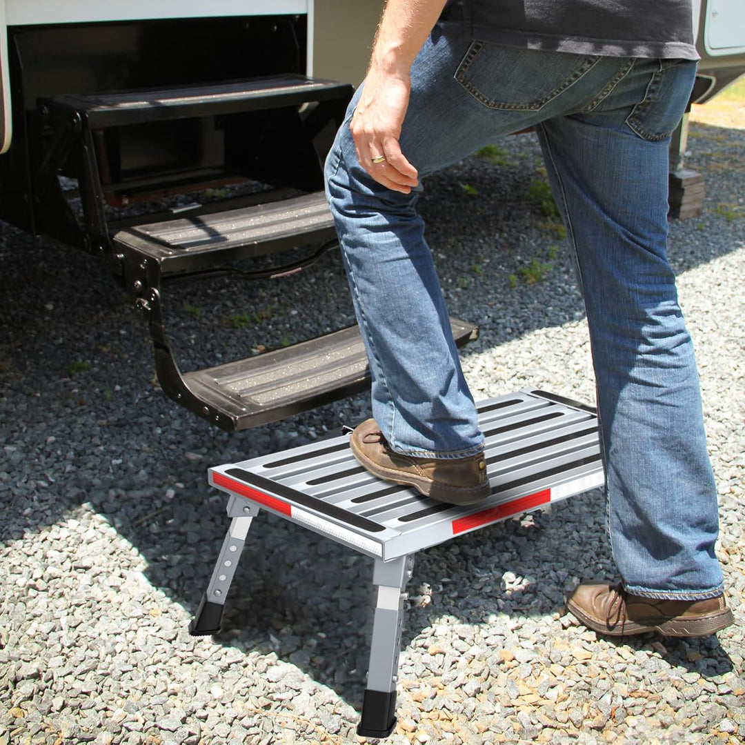 GARDTECH Wohnwagen Trittstufe, Aluminium Klapptritt Max Belastung 150 kg Höhenverstellbar für Carava