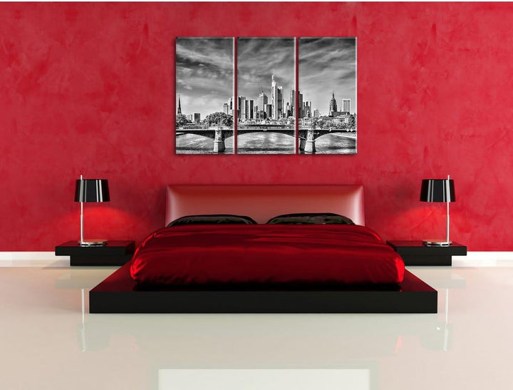 Pixxprint Skyline von Frankfurt am Main als Leinwandbild/Grösse: 3 Teilig (120x80) cm/Wandbild/Kunst