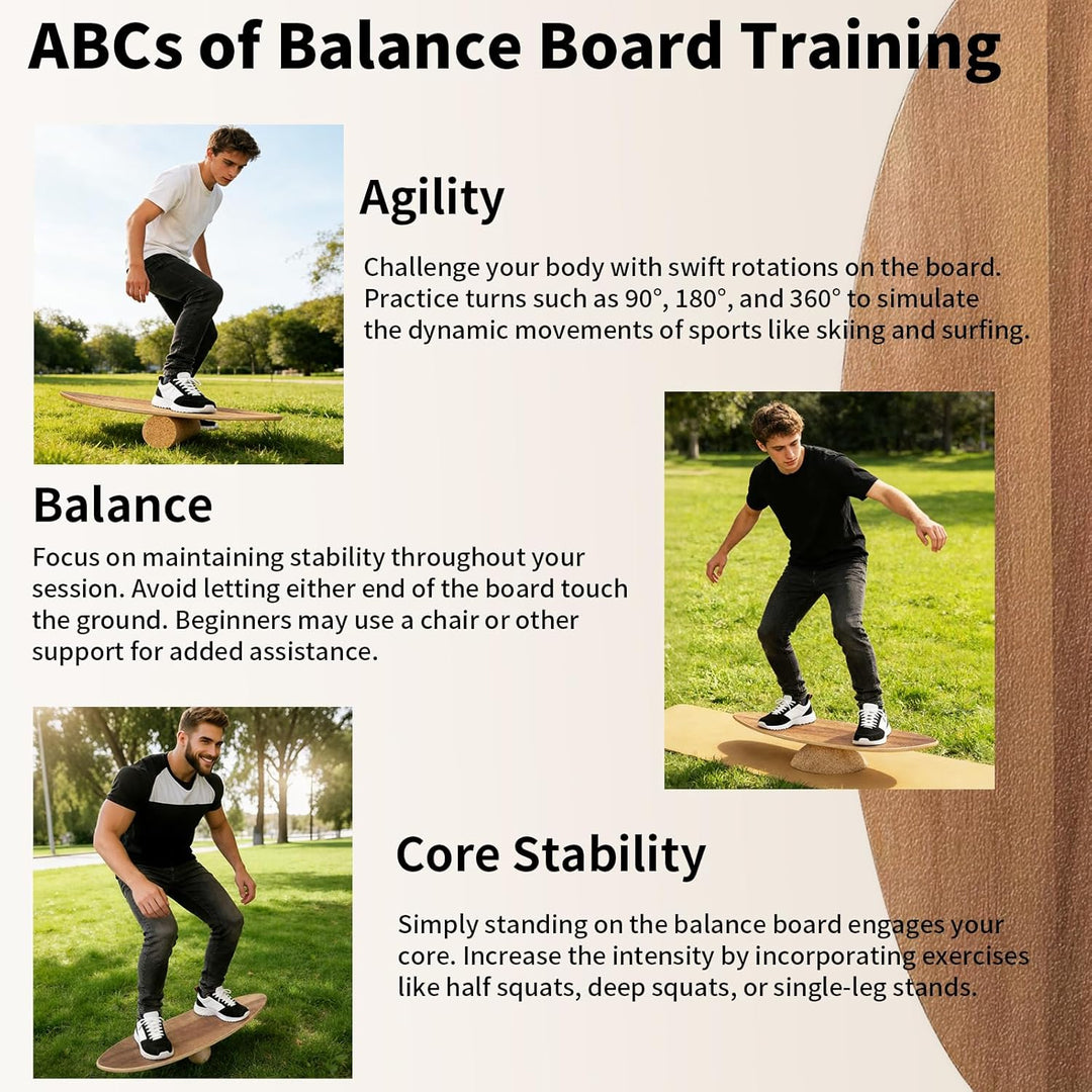 Balance Board Erwachsene,Holz Balance Board Set Mit Korkrolle,Kork Halbkugel und Gummiball,Balance-T
