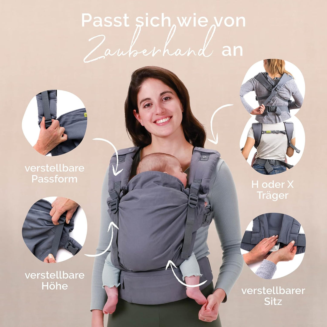 Boba X Babytrage Neugeborene ab Geburt - 2 Tragepositionen Mit Blick zum Baby und als Rucksack Kinde