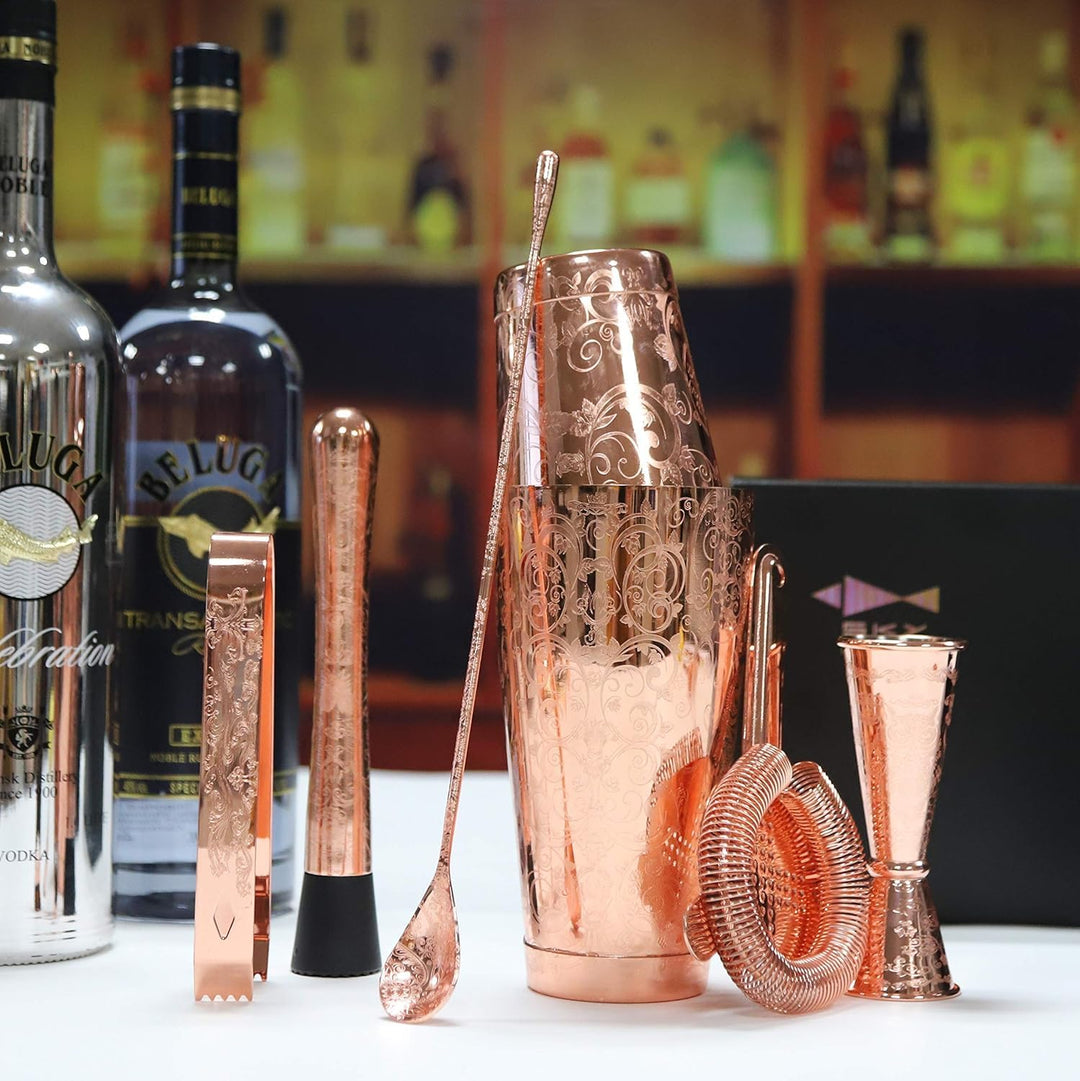 SKYFISH Cocktail Shaker Set - Ätzung Kupfer Cocktail Shaker Kit in Geschenkbox 7er Set