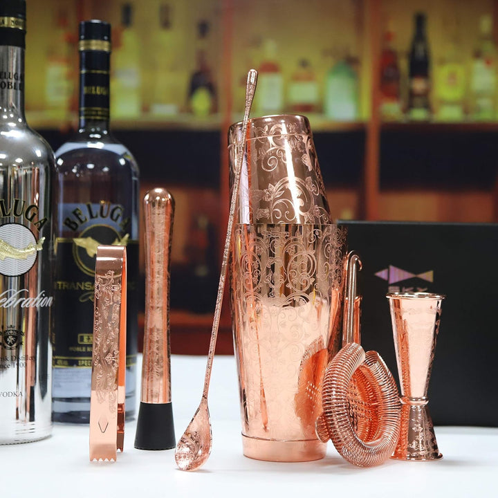SKYFISH Cocktail Shaker Set - Ätzung Kupfer Cocktail Shaker Kit in Geschenkbox 7er Set