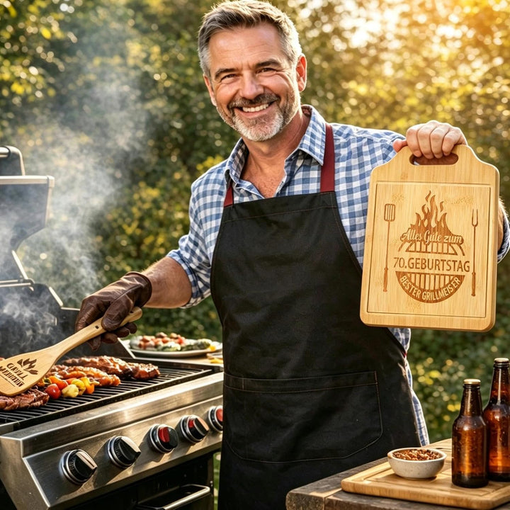 Geschenk 70. Geburtstag Männer - Geschenke zum 70 Geburtstag Mann, Graviertes Bambus Schneidebrett S