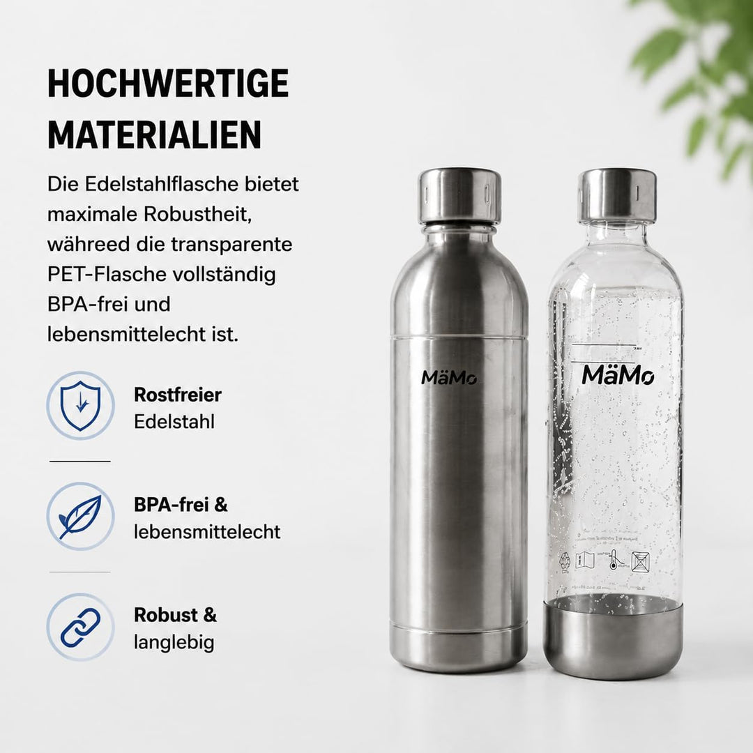Ersatzflasche, Nur Edelstahl Sprudler: (Silber/Transparent farblos) | Leicht, robust &amp; ideal für unt