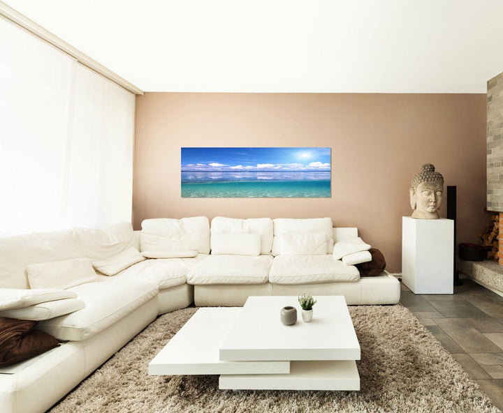 Paul Sinus Art Panoramabild auf Leinwand und Keilrahmen 150x50cm Karibik Meer Wolkenhimmel Sonne Ref
