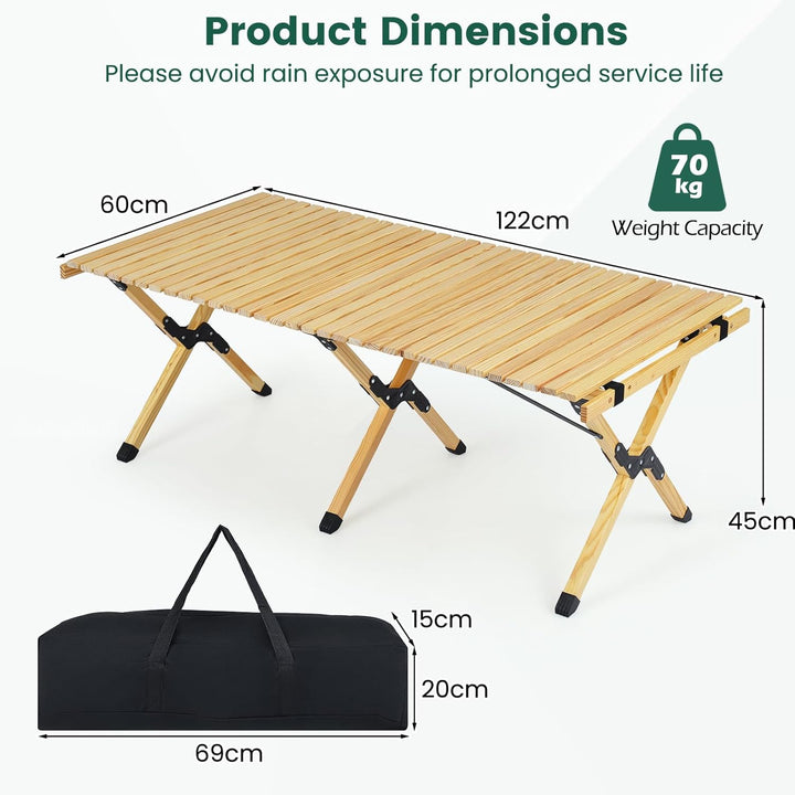 HOMASIS Campingtisch klappbar, tragbarer Klapptisch für 4-6 Personen, rollbarer Picknicktisch aus Ki
