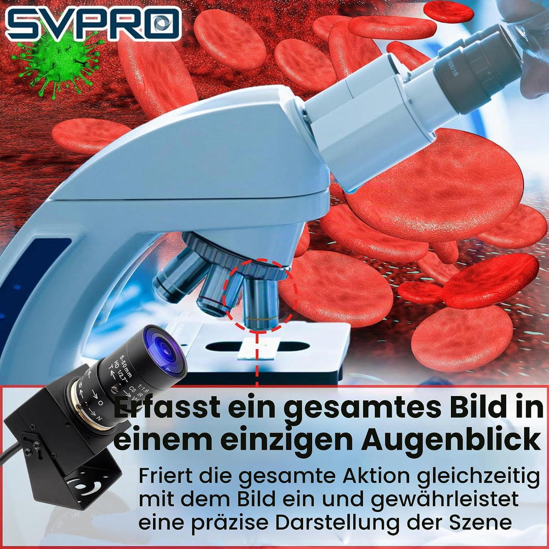 Svpro 2MP Global Shutter USB Kamera 90FPS Hochgeschwindigkeitskamera mit 5-50mm Zoomobjektiv, manuel