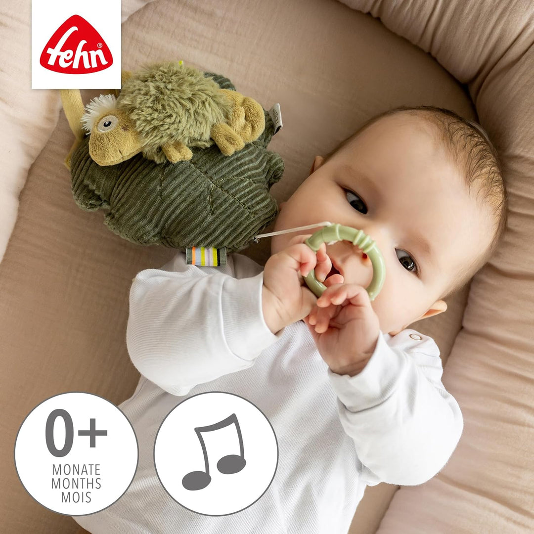 Fehn Spieluhr Chamäleon – Kuscheltier & Einschlafhilfe: Aufzieh-Spieluhr mit sanfter Melodie "Mozart