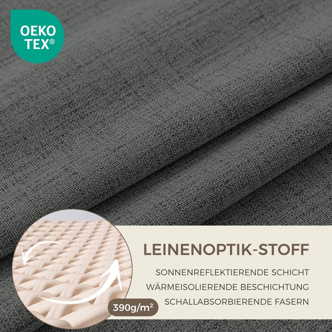 100% Verdunklungsvorhänge Thermovorhänge Kälteschutz Gardinen mit Kräuselband 175 x 140 cm (HxB) 2er