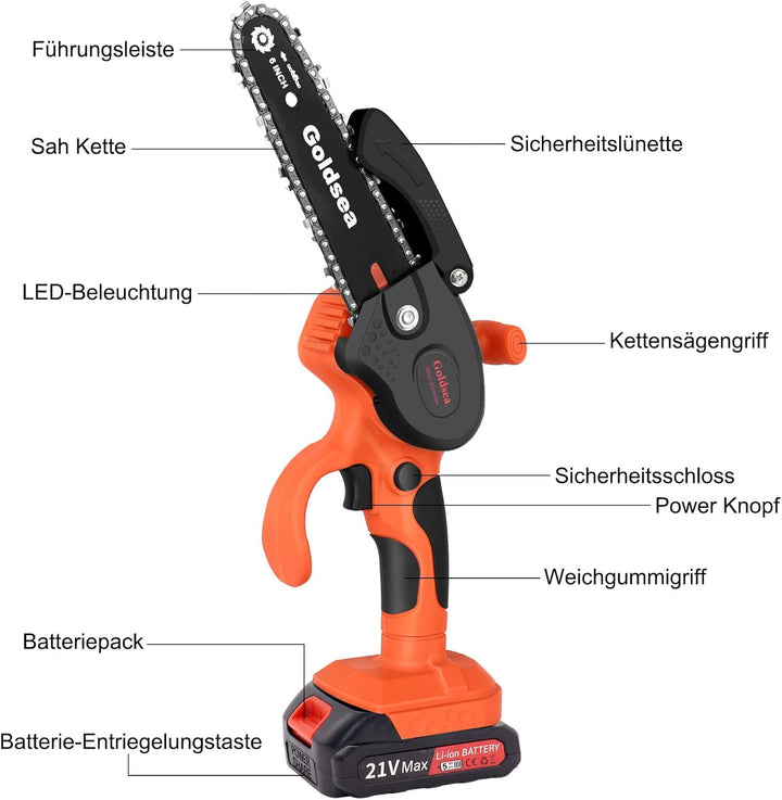 Mini Kettensäge, 6 Zoll Mini Kettensäge Mit Akku 21V Elektro Kettensäge, handkettensäge mit akku (mi
