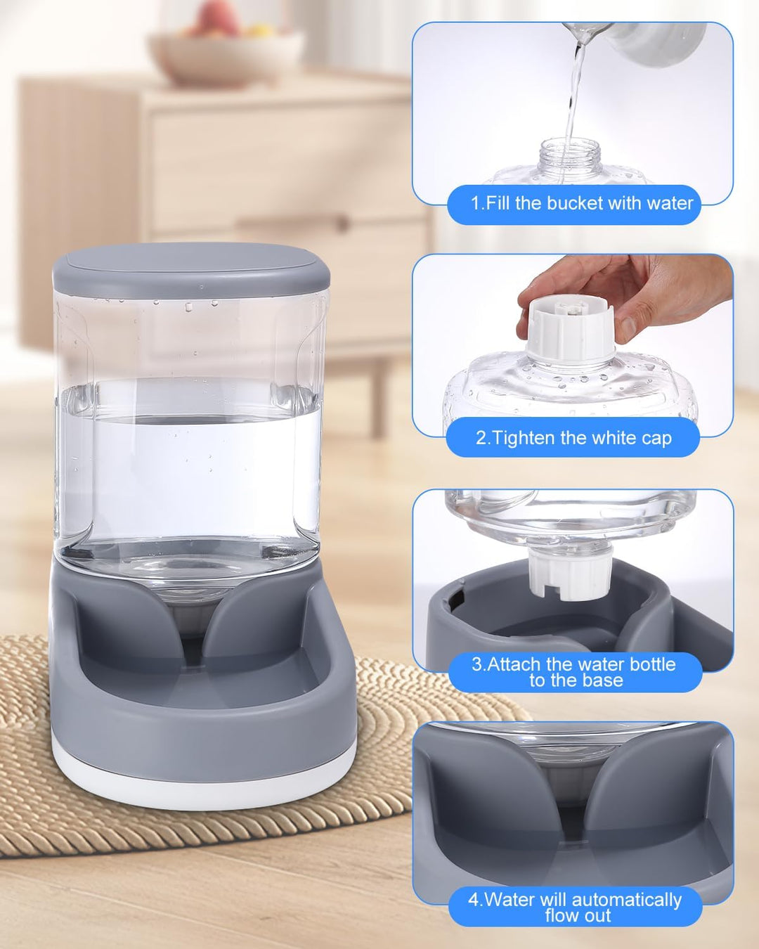 Automatisches Futter und Wasserspender für Hunde, Katzen, Futterspender und Wasserspender, 2X 3,8 L,