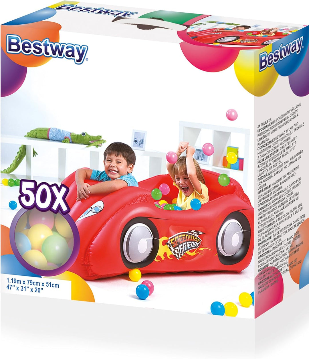 Bestway 52159B-03 - Bällebad Rennauto mit 50 Spielbällen, 119 x 79 x 51