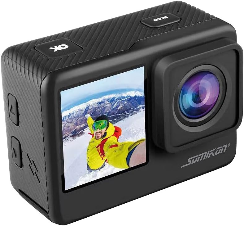 Somikon Action Kamera: 6K-Actioncam mit 2 Farbdisplays, WLAN, Bildstabilisierung, Sony-Sensor (Outdo
