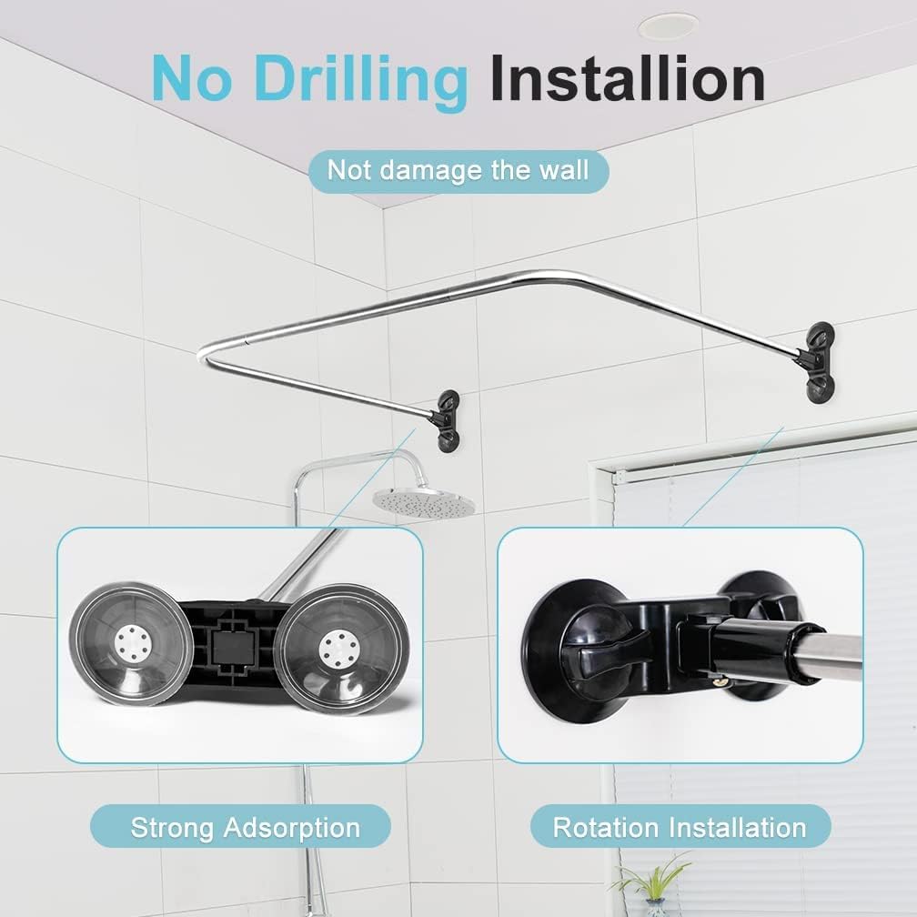 Hershii Duschvorhangstangen U-förmige Vorhangschiene Dusche Badewannenstange Eckgardinenstange Ohne