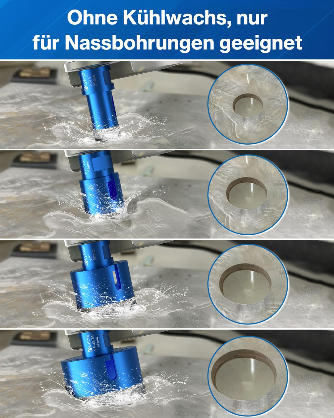 M14 Fliesenbohrer, Lytool 4 tlg Diamantbohrer Glasbohrer Set für M14 Winkelschleifer ø 20 | 35 | 50