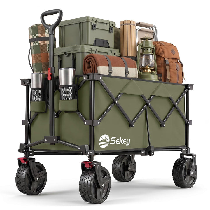 Sekey XXL Plus Bollerwagen Faltbar mit Bremsen 200L 200KG Belastbar, Extra Breite Reifen All Terrain