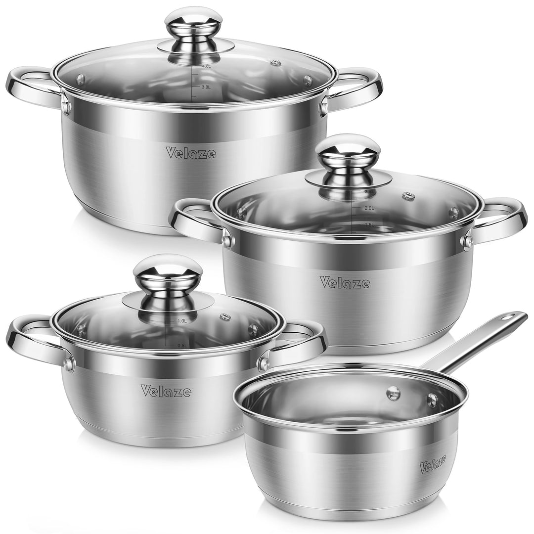 Velaze Töpfe Set, Topf Induktion mit Deckeln, 7-teilig Kochtopf Set aus Edelstahl, PFOA frei, Klassi