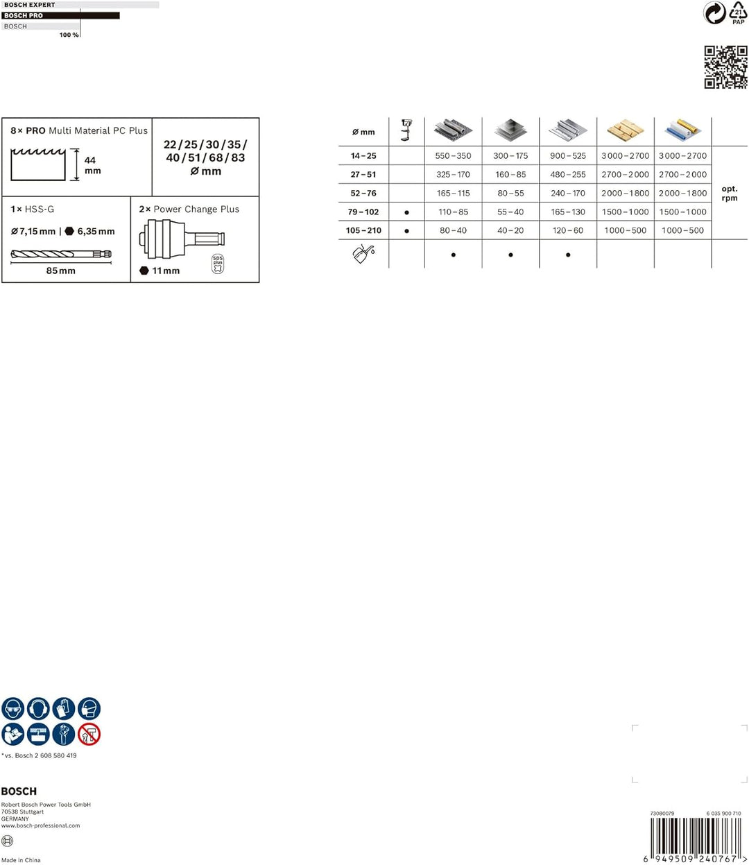 Bosch 11x PRO Multi Material Power Change Plus Lochsäge-Set – L-Boxx (für Weichholz, Trockenbauwand,