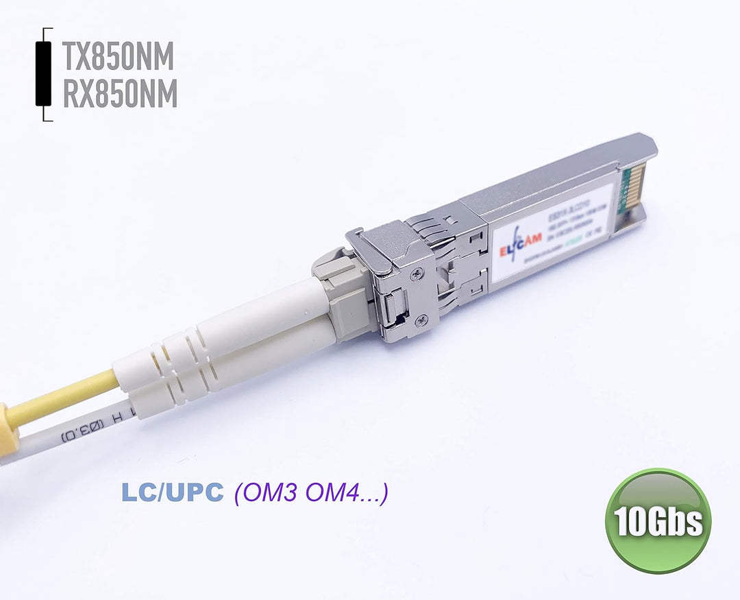 Elfcam - 10Gb SFP+ Glasfaser-Transceiver-Modul, LC/UPC Duplex Multimode-Anschluss (OM3/OM4), 10GBase