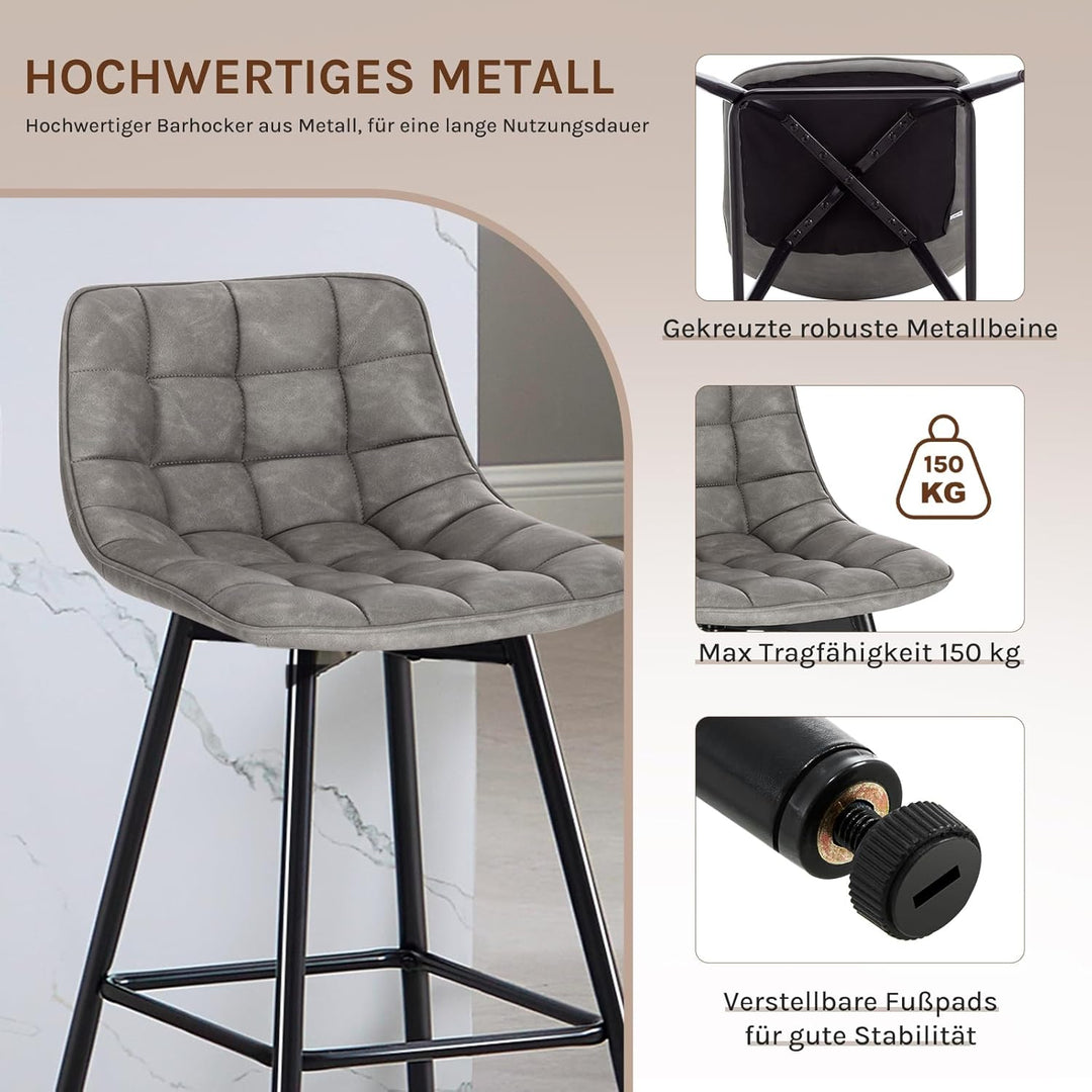 WOLTU Barhocker 2er Set Designer Barstuhl Hocker Tresenhocker Bistrohocker mit Fussstütze Kunstleder