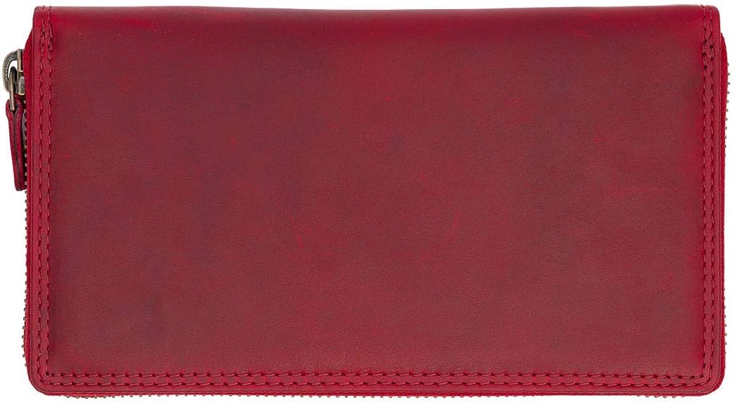 Hill Burry Damen Geldbörse Echtes Leder | Hochwertige Vintage Geldbörse mit Reissverschluss | Weiche