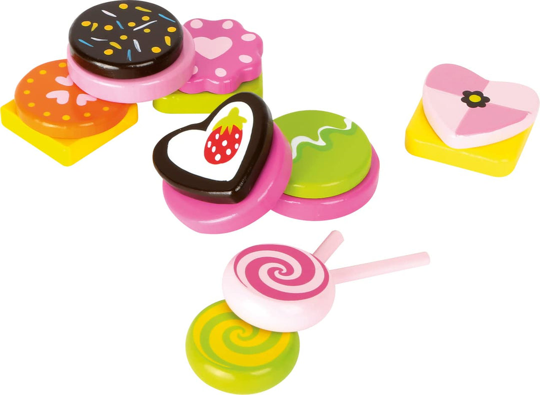 small foot 10888 Süssigkeiten Set aus Holz für Kinder, Kinderküche und Kaufmannsladen Zubehör Spielz