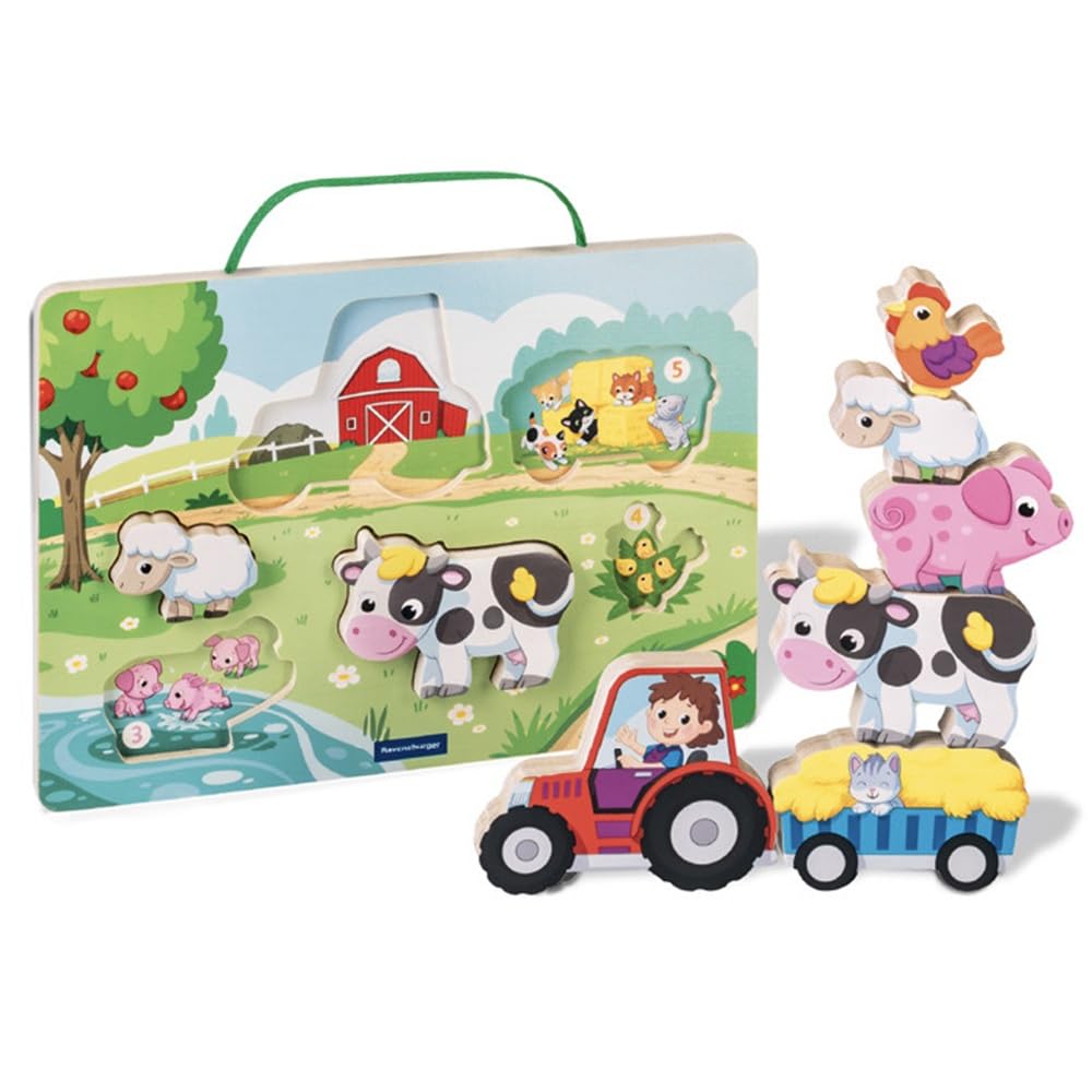 Ravensburger 12034123 Play+ Magnetisches Holz-Zähl-Puzzle: Bauernhof, Zählspiel und Balancierspiel f