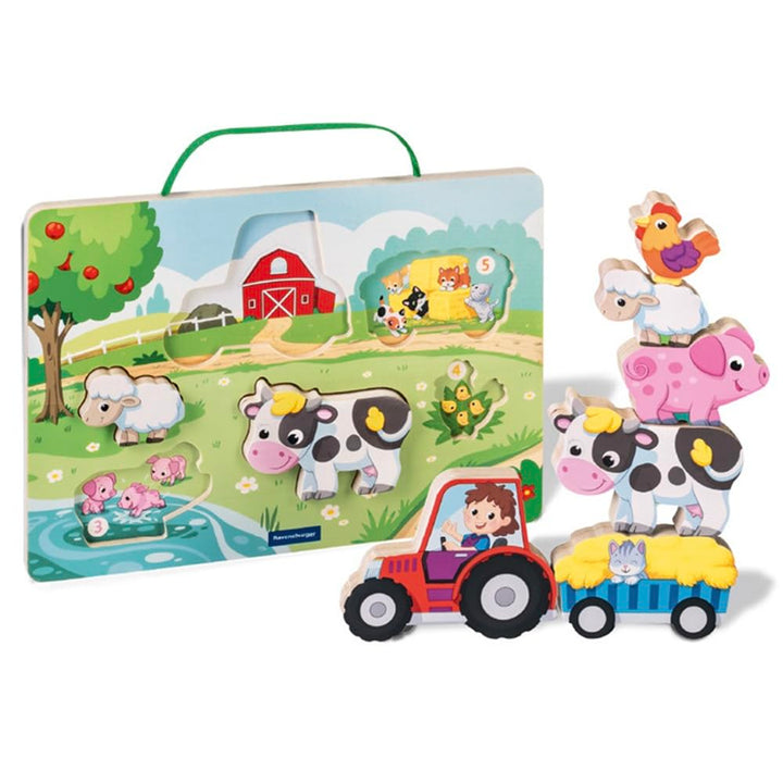 Ravensburger 12034123 Play+ Magnetisches Holz-Zähl-Puzzle: Bauernhof, Zählspiel und Balancierspiel f