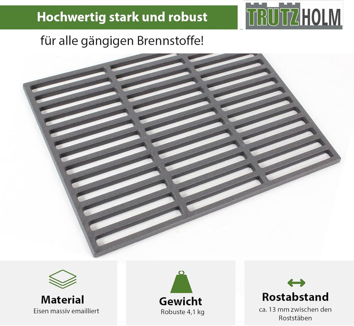 TRUTZHOLM Grillrost 45x30 cm rechteckig emailliert Rost Grillgitter Gusseisen Grillplatte