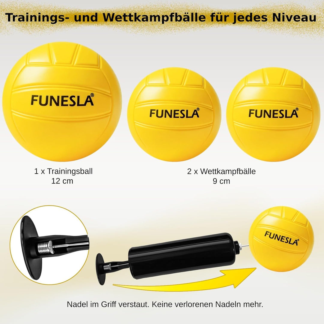 Roundnet Set mit Tasche für Strand & Garten, Outdoorspiel mit direkter Steckmontage, inkl. 3 Bälle (