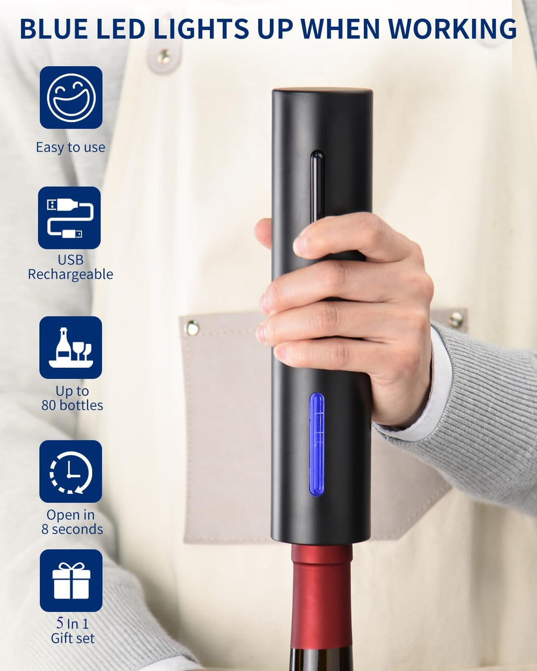 CIRCLE JOY Elektrischer Weinkorkenzieher, Wiederaufladbares 5-in-1 Weinöffner-Geschenkset mit Ladest