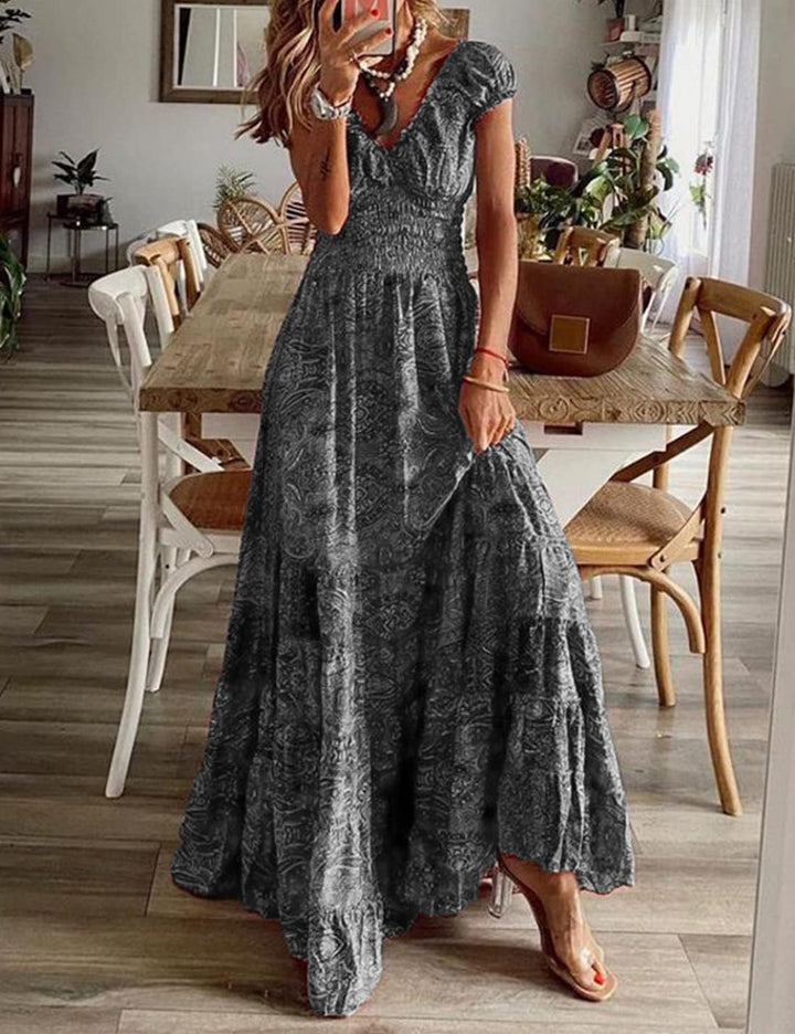 ABYOVRT Sommer Kleider Damen Sommerkleid Boho Lang Kleider Böhmisch Blumen Strandkleid V-Ausschnitt